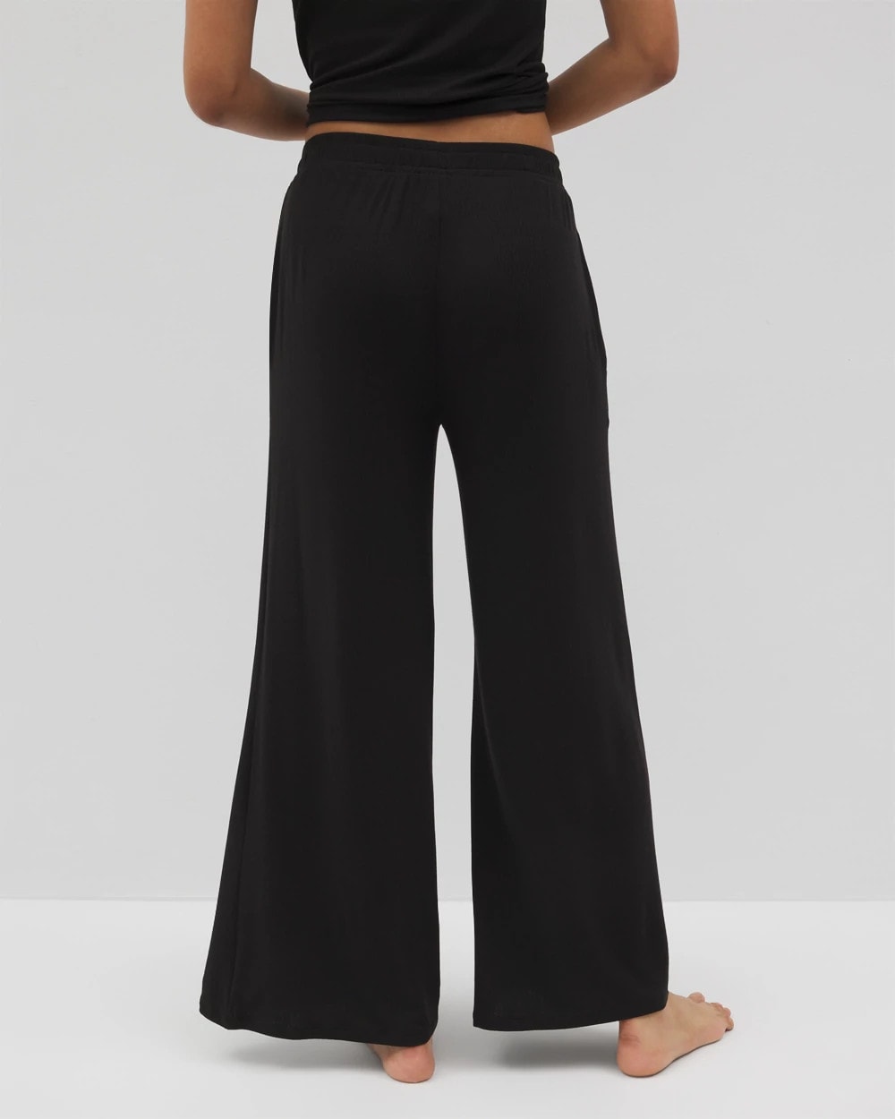 Lightweight Rib Knit Wide Leg Pajama Pants - BLACK | Soma Women