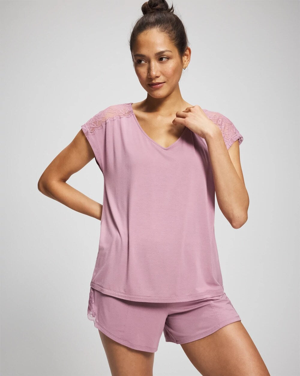 Short Sleeve Lace Pajama Tee - LILAC WINE | Soma Women