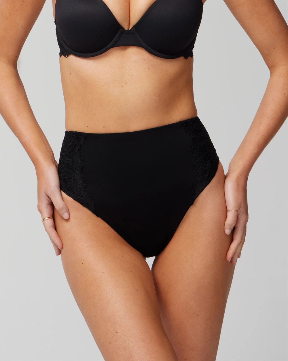 High-Waist Thong Panty With Lace - BLACK | Soma Women