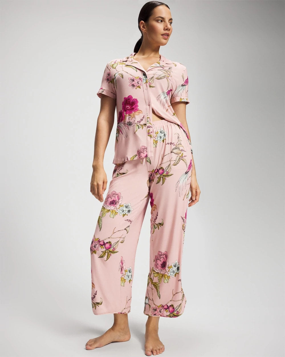 Piped Crop Pajama Pant - FEATHERED FANCY PINK | Soma Women