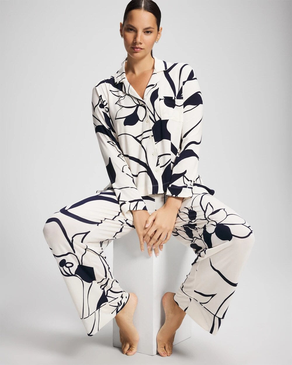 Long-Sleeve Notch Collar Pajama Top - NOUVEAU FLORA CHAMP | Soma Women