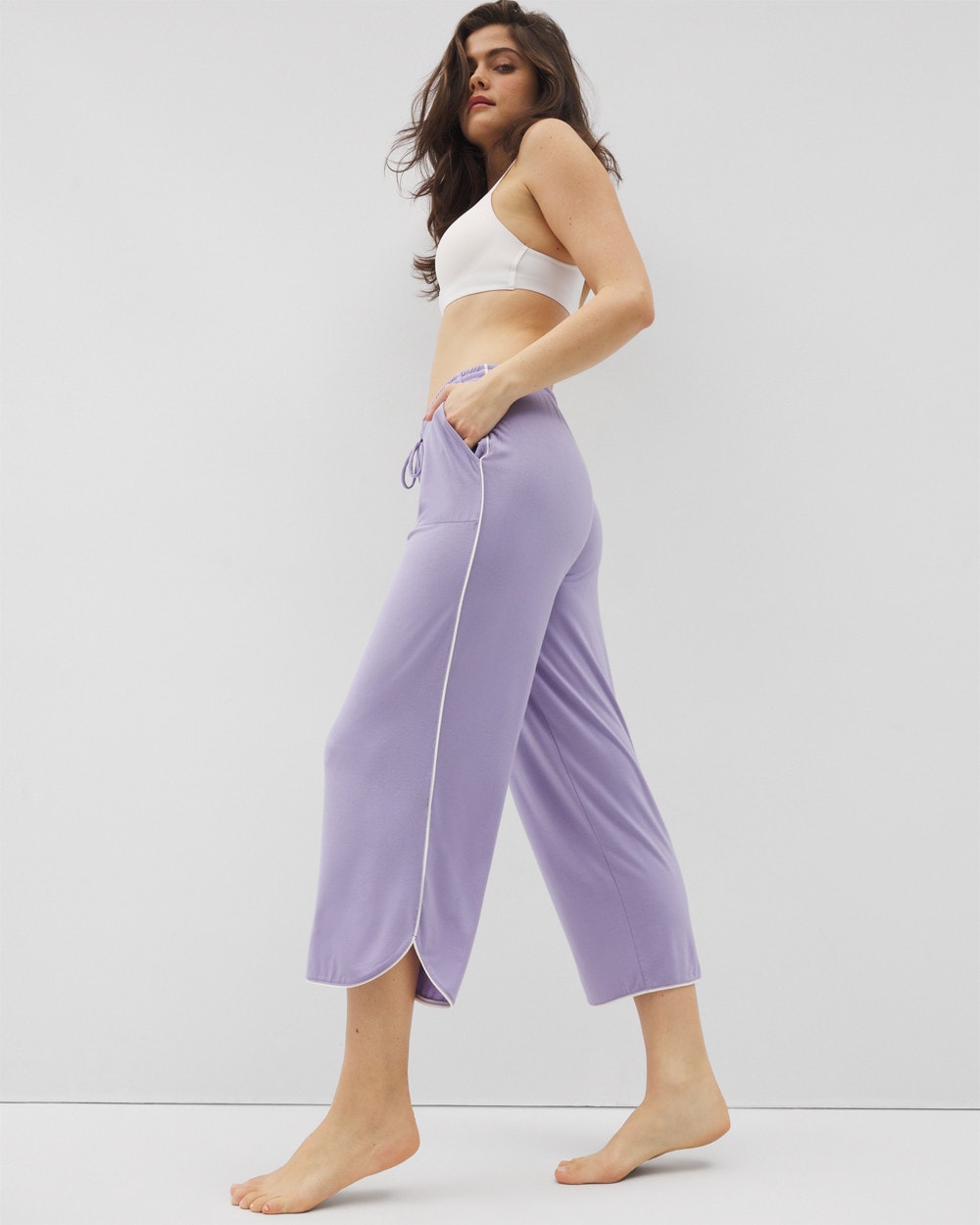 Solid Piped Crop Pajama Pant - JACARANDA | Soma Women