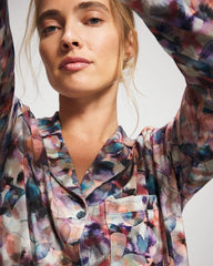 Long-Sleeve Notch Collar Pajama Top - PETAL MOSAIC PETROL | Soma Women