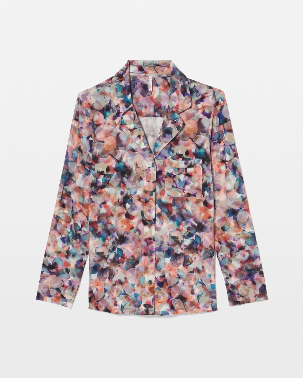 Long-Sleeve Notch Collar Pajama Top - PETAL MOSAIC PETROL | Soma Women