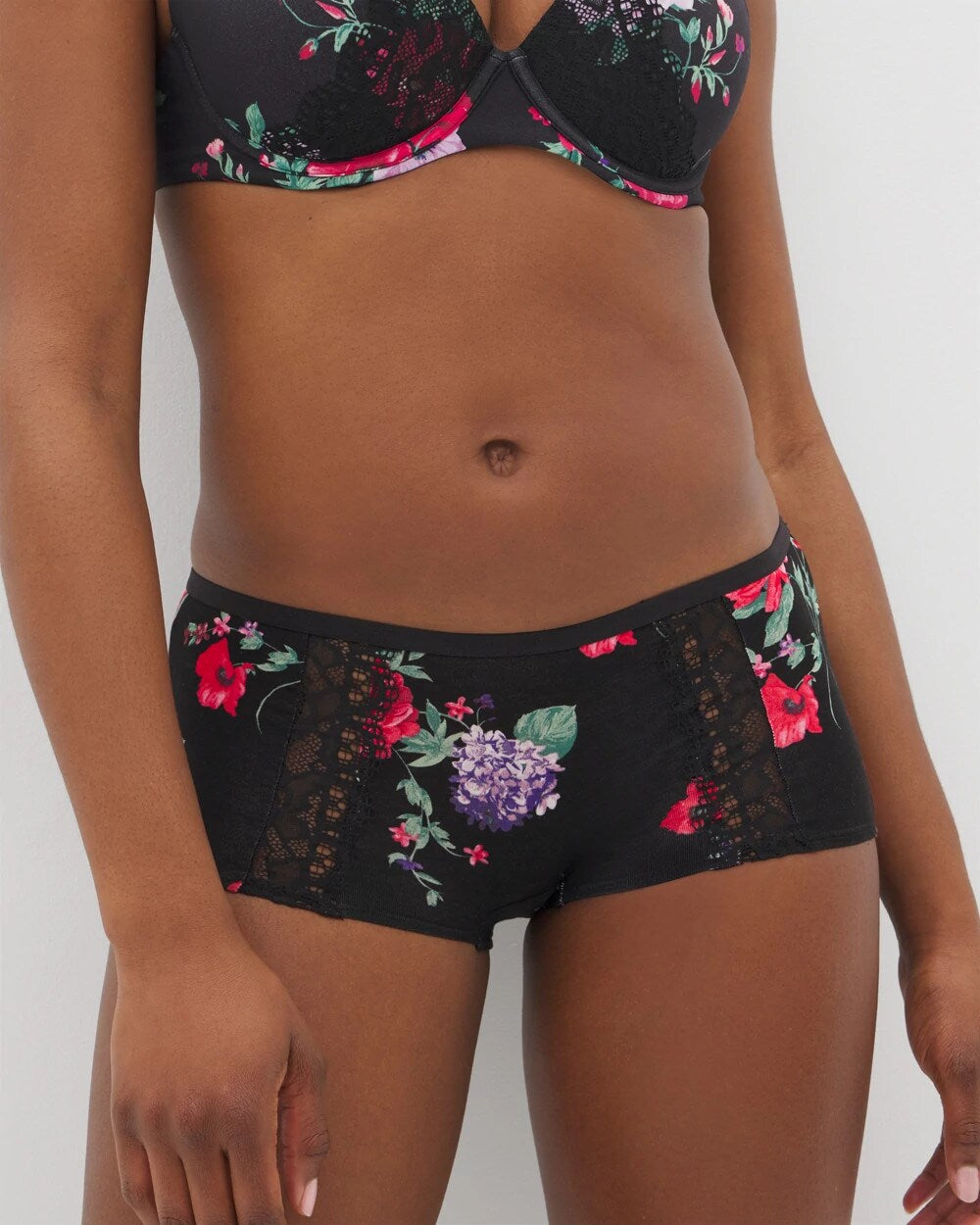 Boyshort Panty with Enchanting Lace - RHAPSODY FLORA MINI BLACK | Soma Women