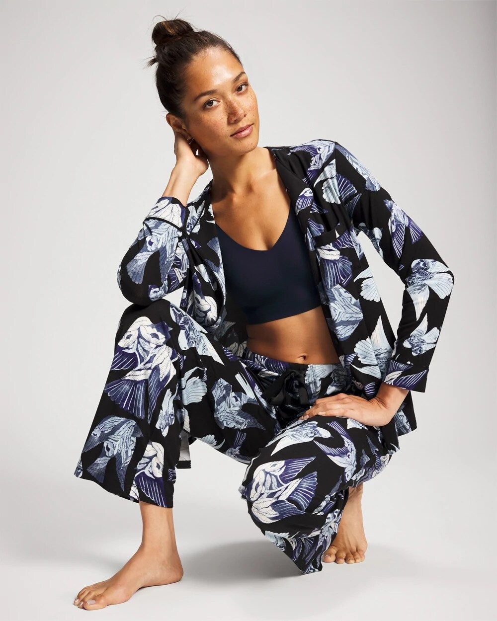 Satin Trim Pajama Pant - WHIMSICAL WINGS BLK MID | Soma Women