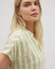 Mandarin Collar Short Sleeve Pajama Top - CHILL STRIPE CHAMPAGNE | Soma Women