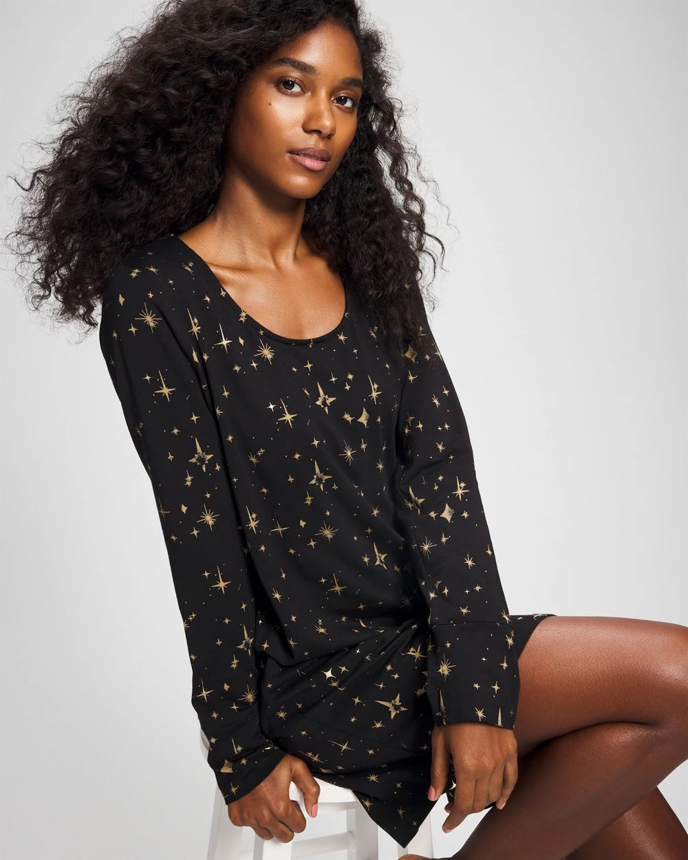 Long-Sleeve Sleepshirt - STELLAR SCENE BLACK/FOIL | Soma Women
