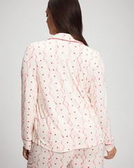 Cool Nights Long Sleeve Notch Collar with Piped Placket Pajama Top - COQUETTE VALENTINE CHAMP | Soma Women