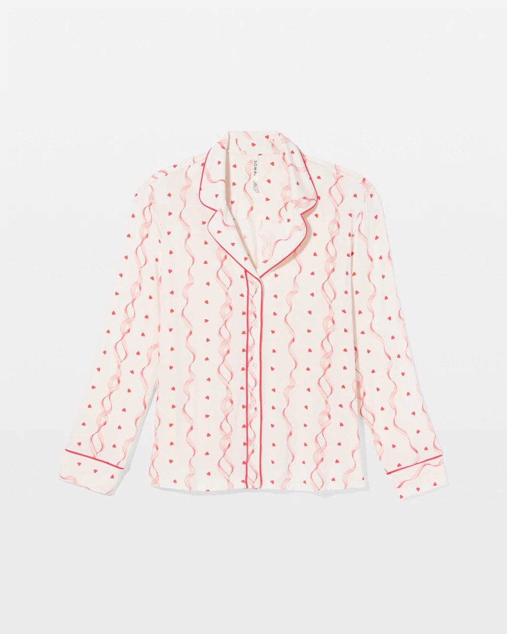 Cool Nights Long Sleeve Notch Collar with Piped Placket Pajama Top - COQUETTE VALENTINE CHAMP | Soma Women