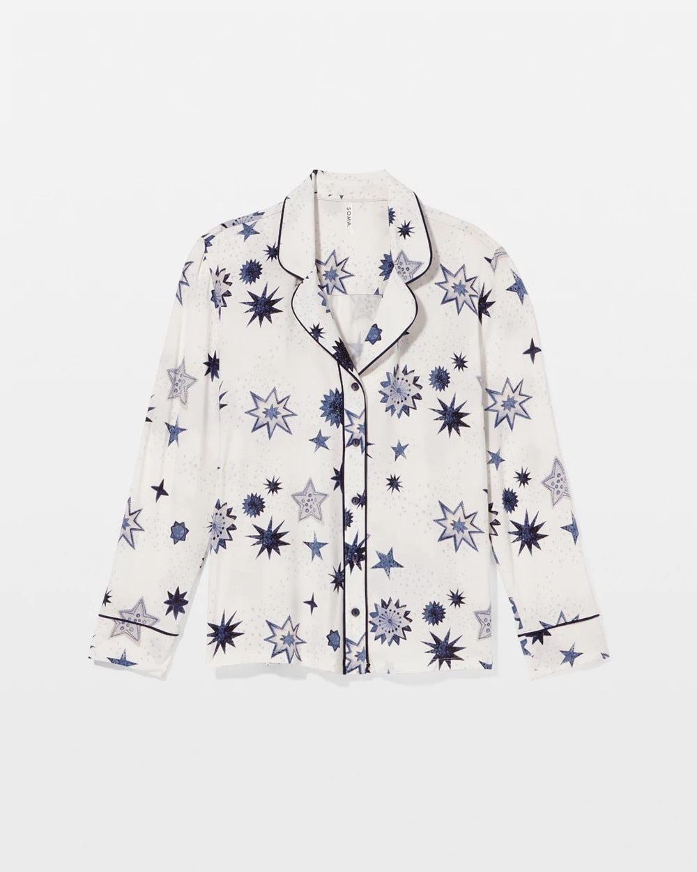 Cool Nights Long Sleeve Notch Collar with Piped Placket Pajama Top - CELESTIAL CHARMS CHAMP | Soma Women