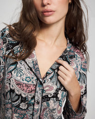 Cool Nights Long Sleeve Notch Collar with Piped Placket Pajama Top - REGAL PAISLEY BLACK | Soma Women