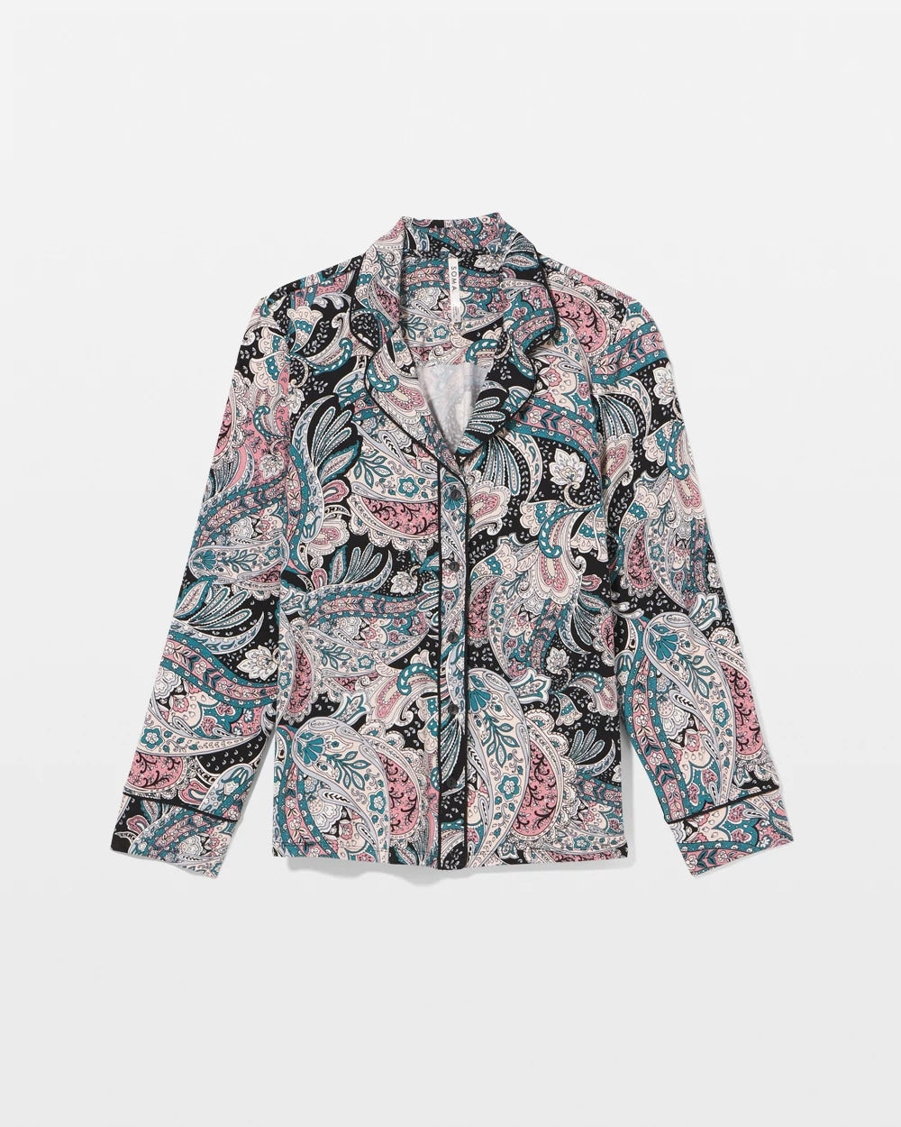 Cool Nights Long Sleeve Notch Collar with Piped Placket Pajama Top - REGAL PAISLEY BLACK | Soma Women