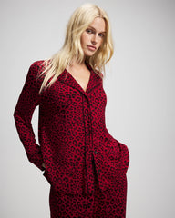 Cool Nights Long Sleeve Notch Collar with Piped Placket Pajama Top - FELINE PAINT THE TOWN RED | Soma Women