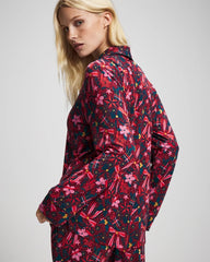 Cool Nights Long Sleeve Notch Collar with Piped Placket Pajama Top - HOLLY JOLLY RED VELVET | Soma Women
