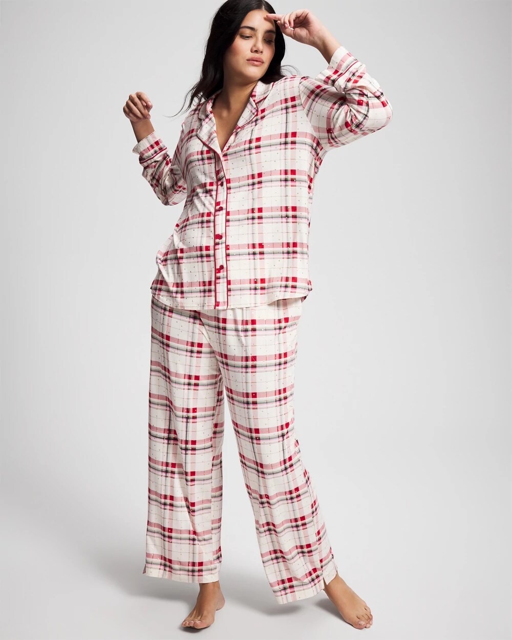 Cool Nights Long Sleeve Notch Collar with Piped Placket Pajama Top - TARTAN TEXTILE CHAMP | Soma Women