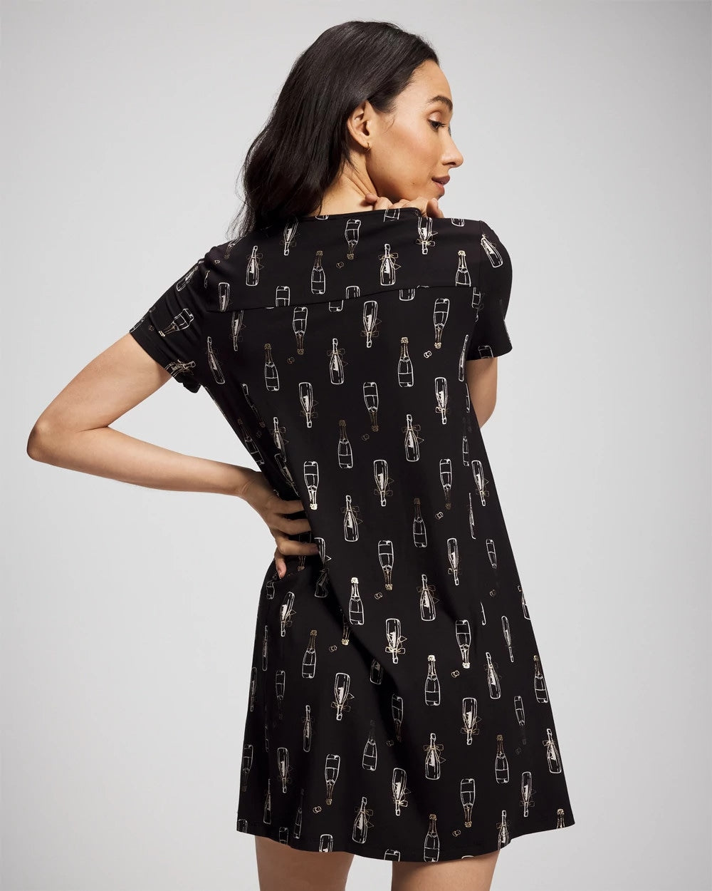Short Sleeve Sleepshirt - CHAMPAGNE POP BLACK/FOIL | Soma Women