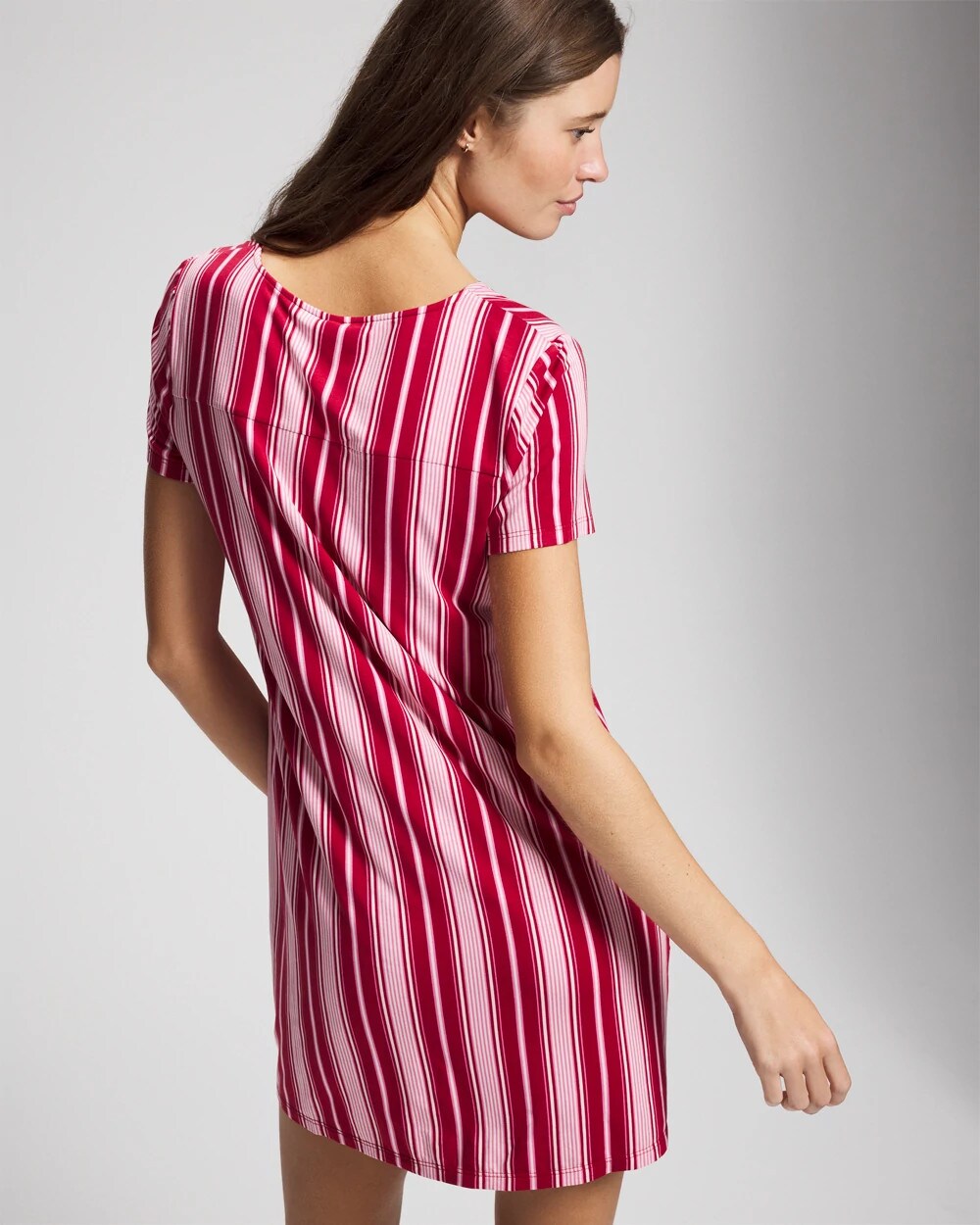 Short Sleeve Sleepshirt - SLEIGHBELL STRIPE RED | Soma Women