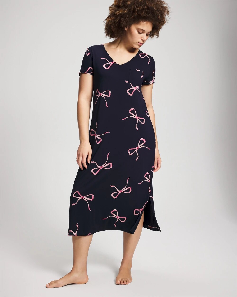 Short Sleeve Long Sleepshirt - BELOVED BOWS GRAND NAVY | Soma Women