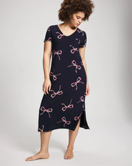 Short Sleeve Long Sleepshirt - BELOVED BOWS GRAND NAVY | Soma Women