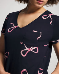 Short Sleeve Long Sleepshirt - BELOVED BOWS GRAND NAVY | Soma Women