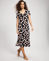 Short Sleeve Long Sleepshirt - MANDALA HEARTS BLACK | Soma Women