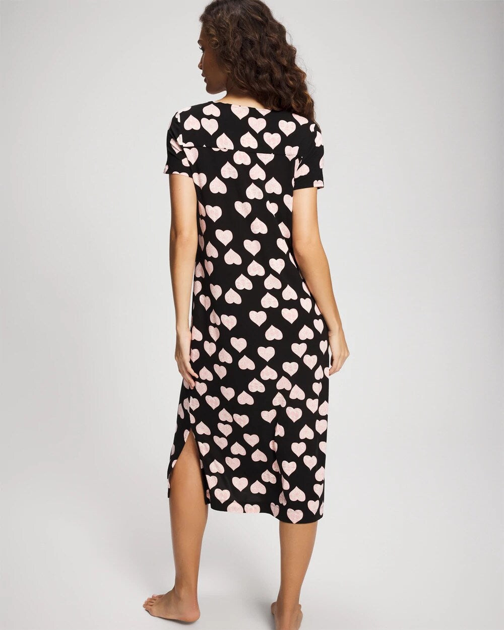 Short Sleeve Long Sleepshirt - MANDALA HEARTS BLACK | Soma Women