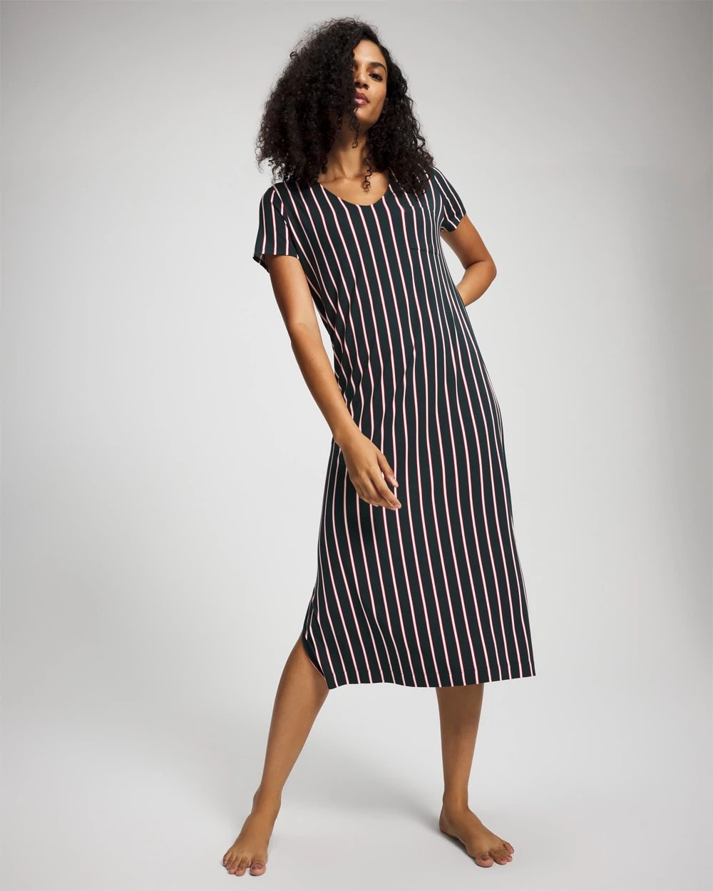 Short Sleeve Long Sleepshirt - MIDNIGHT STRIPE GREEN JOL | Soma Women