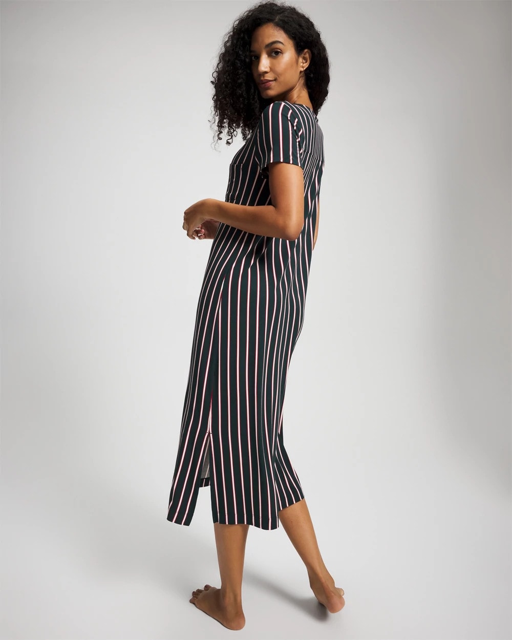 Short Sleeve Long Sleepshirt - MIDNIGHT STRIPE GREEN JOL | Soma Women
