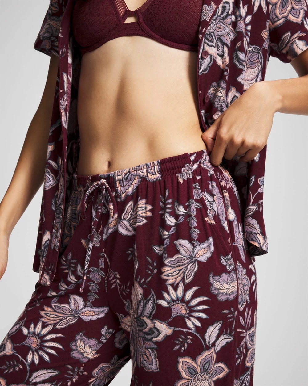 Piped Crop Pajama Pants - PAISLEY SPLENDOR PLUM | Soma Women
