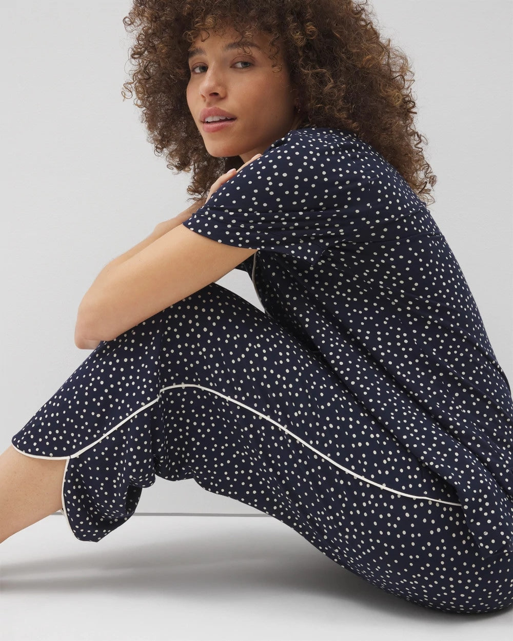 Piped Crop Pajama Pants - DOT OBSESSED NAVY | Soma Women