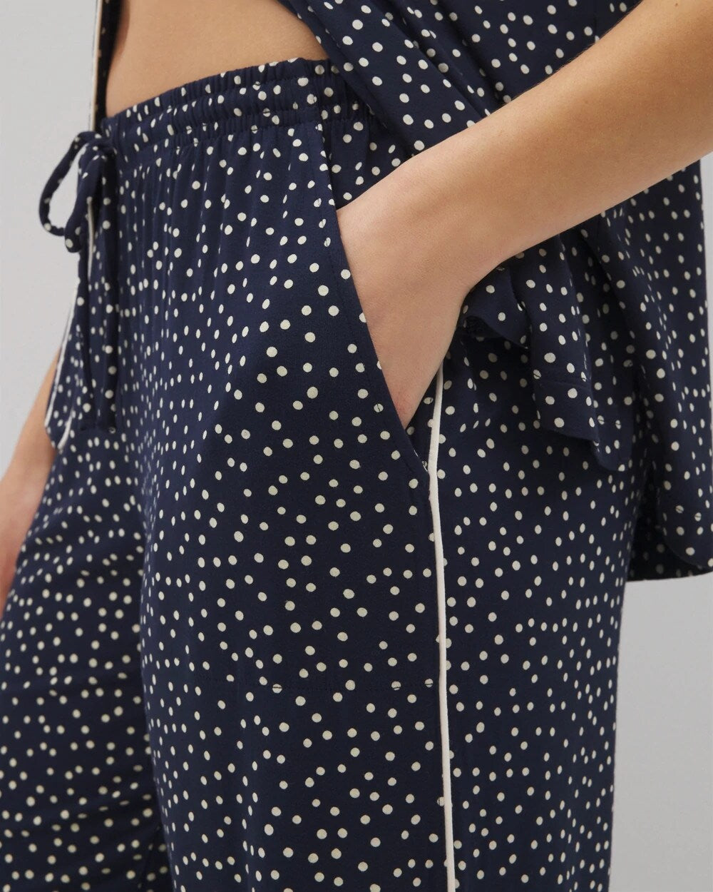 Piped Crop Pajama Pants - DOT OBSESSED NAVY | Soma Women