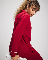 Long Sleeve Notch Collar w/ Piped Placket Pajama Top - PAINT THE TOWN RED | Soma Women