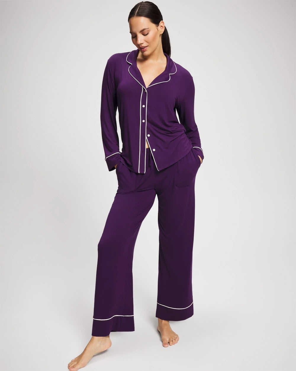 Solid Piped Pajama Pant - BLACKBERRY | Soma Women