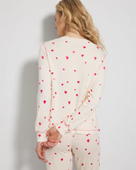 Long-Sleeve V-Neck Pajama Top - FLOATING HEARTS CHAMPAGNE | Soma Women