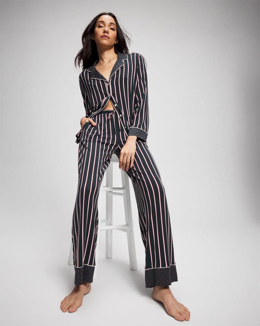 Printed Pajama Pant - MIDNIGHT STRIPE GREEN JOL | Soma Women
