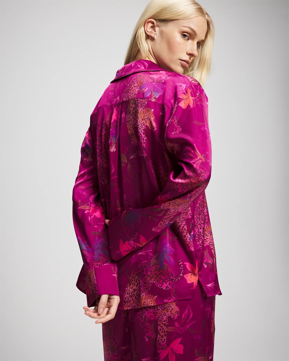 Long Sleeve Notch Collar Pajama Top - WILD WONDERS MAGENTA | Soma Women