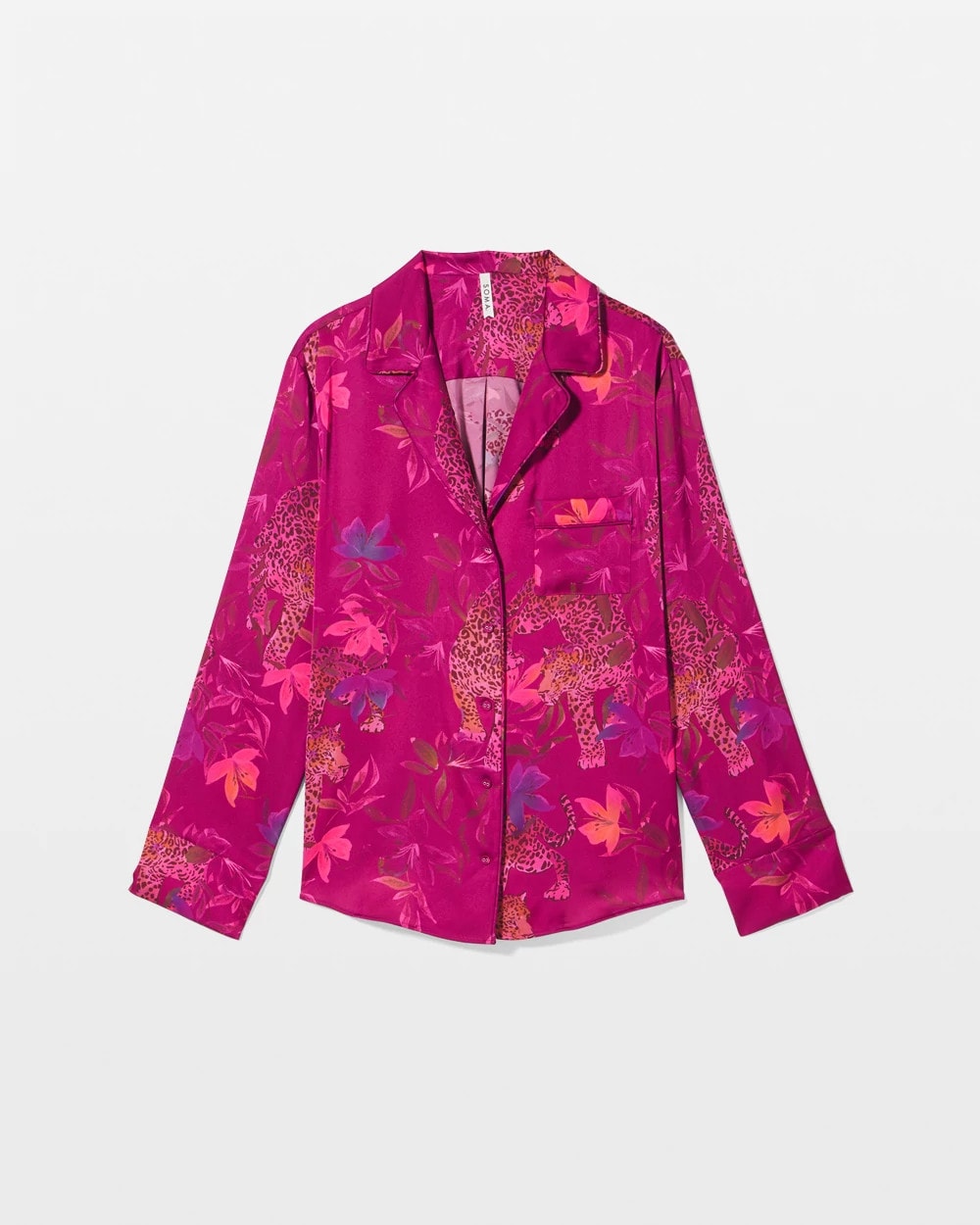 Long Sleeve Notch Collar Pajama Top - WILD WONDERS MAGENTA | Soma Women