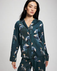 Long Sleeve Notch Collar Pajama Top - MIDNIGHT CRANES BLUE | Soma Women