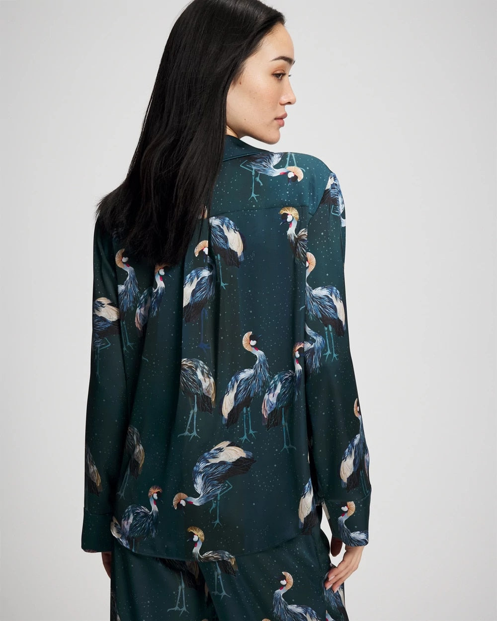Long Sleeve Notch Collar Pajama Top - MIDNIGHT CRANES BLUE | Soma Women