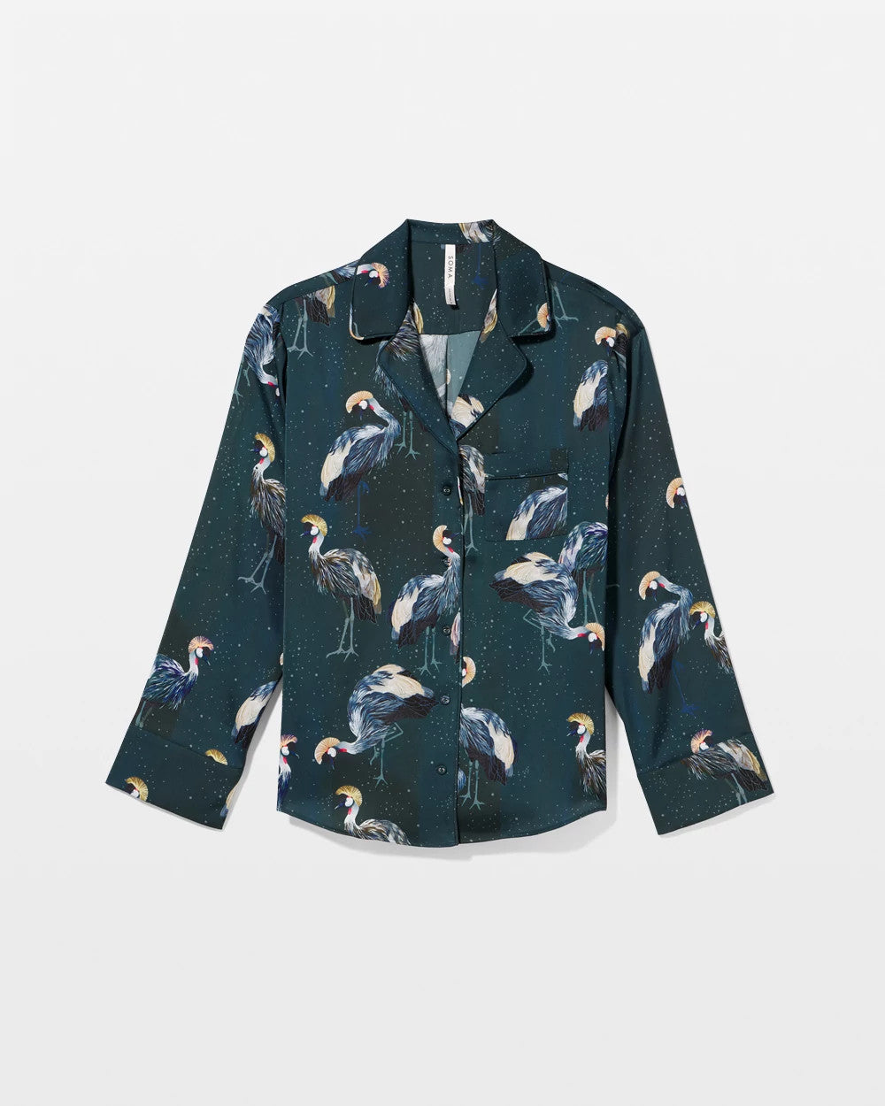 Long Sleeve Notch Collar Pajama Top - MIDNIGHT CRANES BLUE | Soma Women