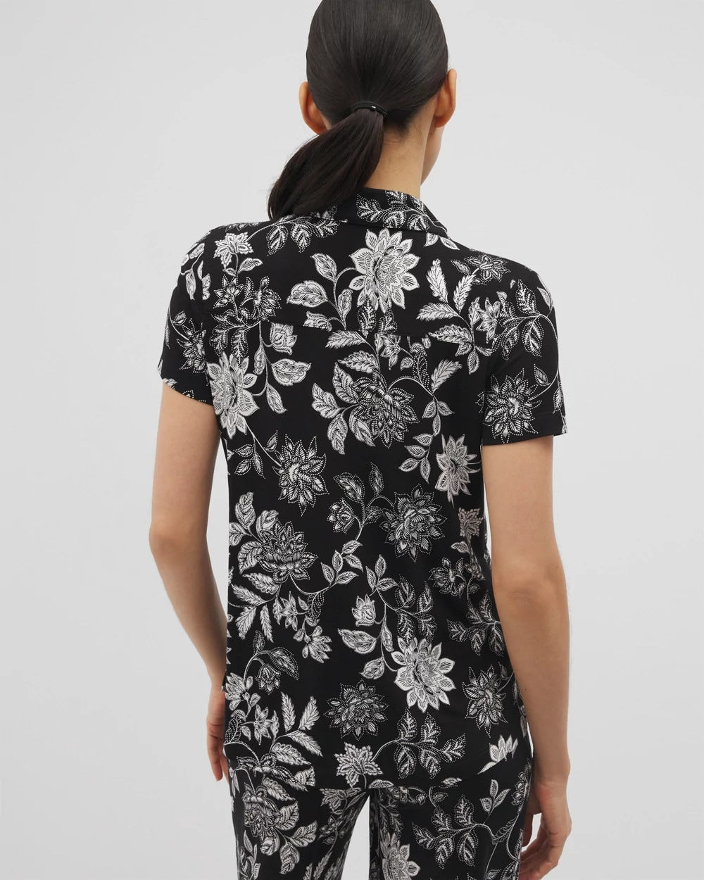Short Sleeve Notch Collar Pajama Top - MEANDERING GARDEN BLACK | Soma Women