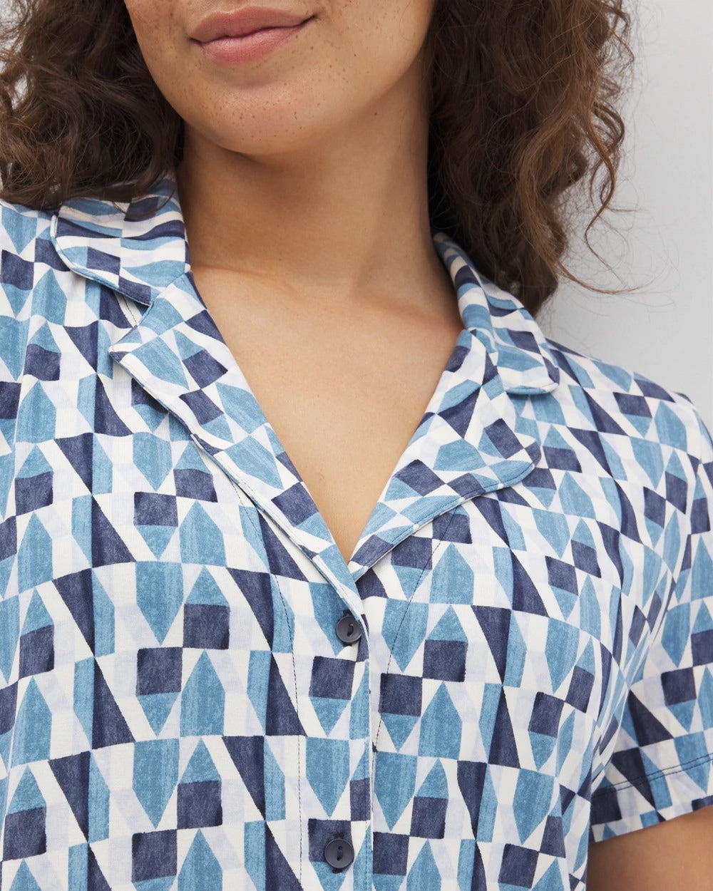 Short Sleeve Notch Collar Pajama Top - PRISM GEO MID NAVY | Soma Women