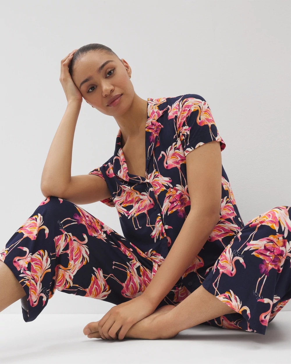 Short Sleeve Notch Collar Pajama Top - PARTY LIKE A FLOCK STAR N | Soma Women