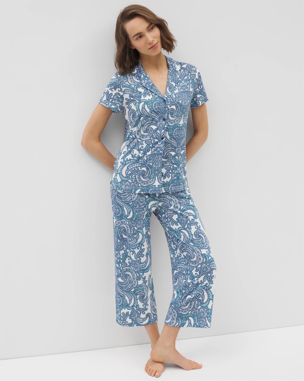 Short Sleeve Notch Collar Pajama Top - SHOW OFF PAISLEY COCONUT | Soma Women