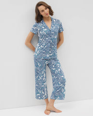 Short Sleeve Notch Collar Pajama Top - SHOW OFF PAISLEY COCONUT | Soma Women