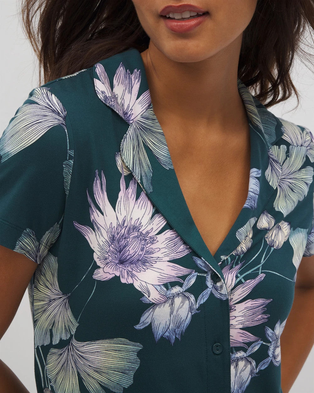 Short Sleeve Notch Collar Pajama Top - HAVEN BOTANICAL DARK SEA | Soma Women