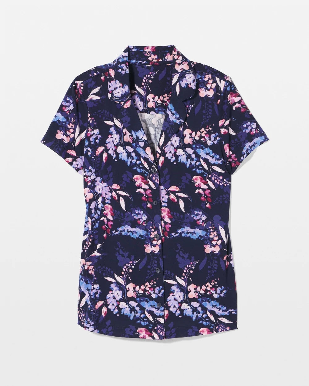 Short Sleeve Notch Collar Pajama Top - BLOOM BRIGHTLY NAVY | Soma Women