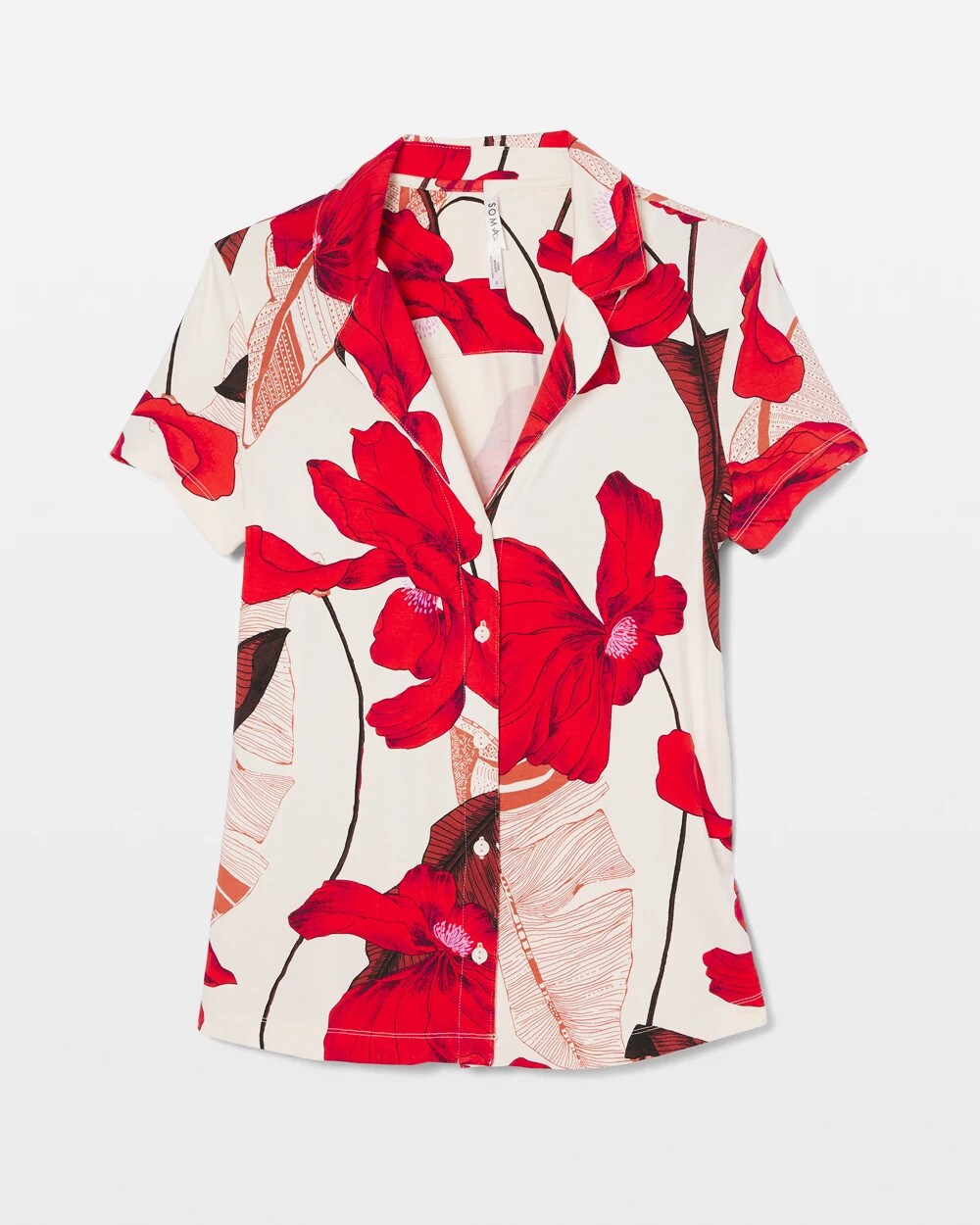 Short Sleeve Notch Collar Pajama Top - TROPIC LIKE ITS HOT WS | Soma Women