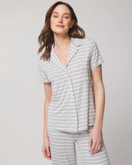 Short Sleeve Notch Collar Pajama Top - FUNDAMENTAL M HTHR OPAL G | Soma Women